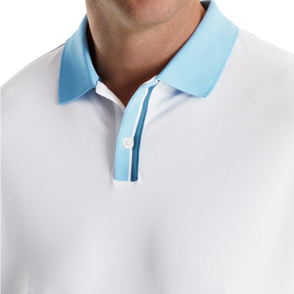 FootJoy Solid Stretch Pique with Stripe Placket Knit Collar Golf Polo White  XL